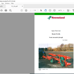 Kverneland PL RL Semi Mounted Plough Spare Parts Manual - PDF DOWNLOAD