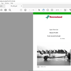 Kverneland PN RN Semi Mounted Plough Spare Parts Manual - PDF DOWNLOAD