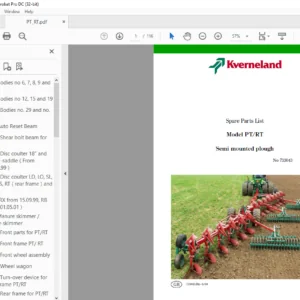 Kverneland PT RT Semi Mounted Plough Spare Parts List Manual - PDF DOWNLOAD