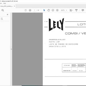 LELY LOTUS 600 COMBI / VBC /VBS PARTS LIST MANUAL - PDF DOWNLOAD