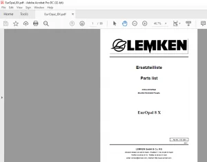 LEMKEN EurOpal 8 X Parts list Manual - PDF DOWNLOAD