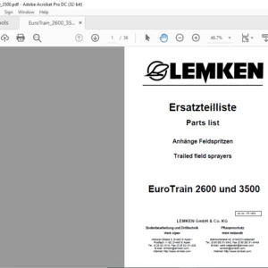 LEMKEN EuroTrain 2600 und 3500 Parts Manual - PDF DOWNLOAD