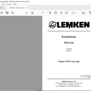 LEMKEN Gigant 1000 Smaragd Parts list Manual - PDF DOWNLOAD