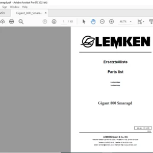 LEMKEN Gigant 800 Smaragd Parts list Manual - PDF DOWNLOAD