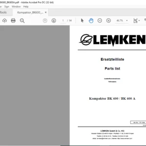 LEMKEN Kompaktor BK 600 / BK 600 A Parts list Manual  - PDF DOWNLOAD