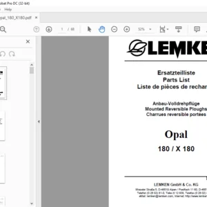 LEMKEN Opal 180  X 180 Parts list Manual  - PDF DOWNLOAD
