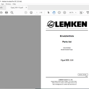 LEMKEN Opal HX 110 Parts list Manual  - PDF DOWNLOAD