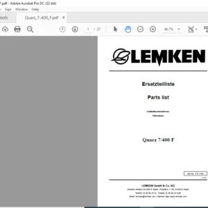 LEMKEN Quarz 7/400 F Parts list Manual  - PDF DOWNLOAD