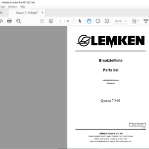 LEMKEN Quarz 7/400 Parts list Manual  - PDF DOWNLOAD
