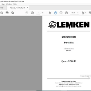 LEMKEN Quarz 7/500 K Parts list Manual - PDF DOWNLOAD