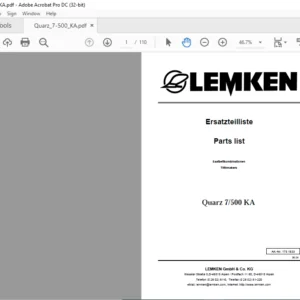 LEMKEN Quarz 7/500 KA Parts list Manual  - PDF DOWNLOAD