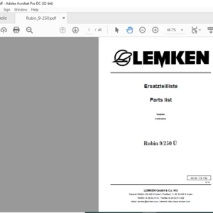 LEMKEN Rubin 9/250 Ü Parts list Manual  - PDF DOWNLOAD