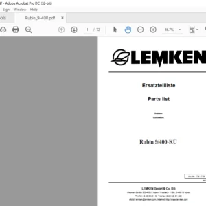 LEMKEN Rubin 9/400-KÜ Parts list Manual  - PDF DOWNLOAD