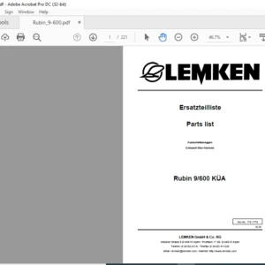 LEMKEN Rubin 9/600 KÜA Parts Manual - PDF DOWNLOAD