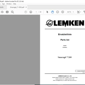 LEMKEN Smaragd 7260 Parts Manual - PDF DOWNLOAD