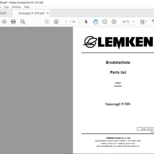 LEMKEN Smaragd 9/300 Parts list Manual  - PDF DOWNLOAD