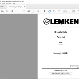 LEMKEN Smaragd 9/400K Parts list Manual - PDF DOWNLOAD