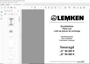 LEMKEN Smaragd „A“ 90-380 K „B“ 90-380 K Parts list Manual  -PDF DOWNLOAD