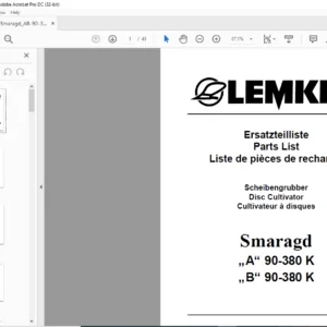 LEMKEN Smaragd „A“ 90-380 K „B“ 90-380 K Parts list Manual  -PDF DOWNLOAD