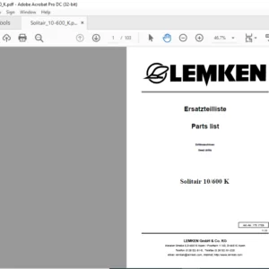LEMKEN Solitair 10/600 K Parts list Manual - PDF DOWNLOAD