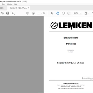 LEMKEN Solitair 9/450 KA > 263550 Parts list Manual - PDF DOWNLOAD