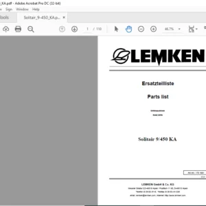 LEMKEN Smaragd 9/450K Parts list Manual  - PDF DOWNLOAD