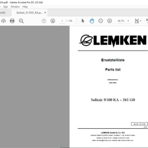 LEMKEN Solitair 9/500 KA > 263 550 Parts list Manual  - PDF DOWNLOAD