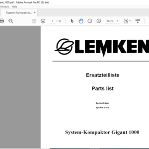 LEMKEN System-Kompaktor Gigant 1000 Parts list Manual - PDF DOWNLOAD