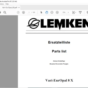 LEMKEN Vari-EurOpal 8 X Parts list Manual  - PDF DOWNLOAD