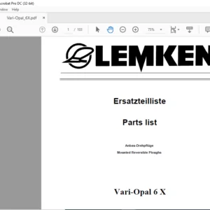 LEMKEN Vari-Opal 6 X Parts list Manual  - PDF DOWNLOAD
