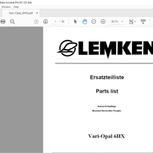 LEMKEN Vari-Opal 6HX Parts list Manual  - PDF DOWNLOAD
