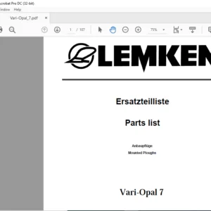 LEMKEN Vari-Opal 7 Parts list Manual - PDF DOWNLOAD