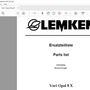 LEMKEN Vari-Opal 8 X Parts list Manual - PDF DOWNLOAD