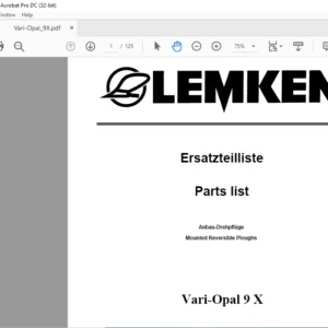 LEMKEN Vari-Opal 9 X Parts list Manual - PDF DOWNLOAD
