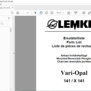 LEMKEN Vari-Opal141 / X 141 K Parts list Manual  - PDF DOWNLOAD