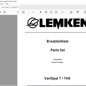 LEMKEN VariOpal 7 / 7HX Parts list Manual  - PDF DOWNLOAD