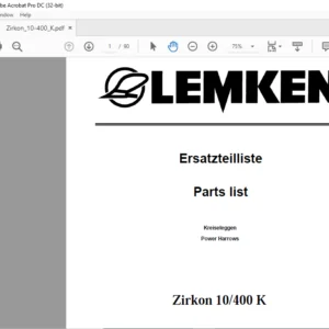LEMKEN Zirkon 10/400 K Parts list Manual - PDF DOWNLOAD