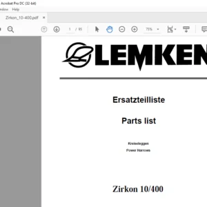 LEMKEN Zirkon 10/400 Parts list Manual  - PDF DOWNLOAD