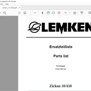 LEMKEN Zirkon 10/450 Parts list Manual  - PDF DOWNLOAD