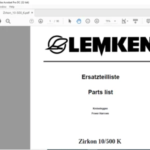 LEMKEN Zirkon 10/500 K Parts list Manual - PDF DOWNLOAD