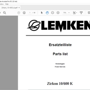 LEMKEN Zirkon 10/600 K Parts list Manual - PDF DOWNLOAD