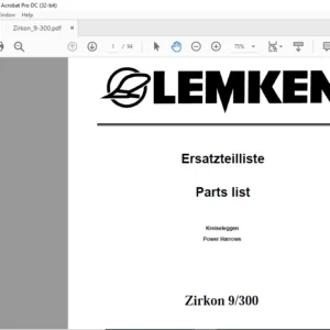 LEMKEN Zirkon 9/300 Parts list Manual - PDF DOWNLOAD