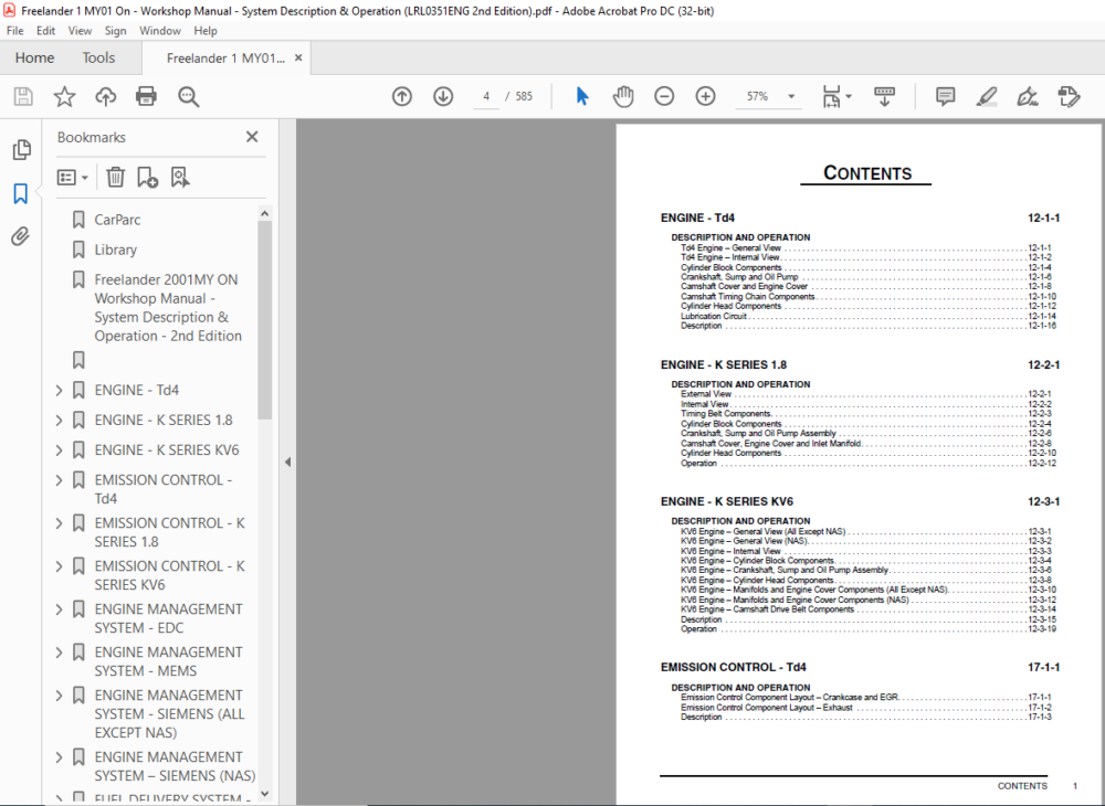 Land Rover Freelander 2001MY ON Workshop Manual - System Description ...