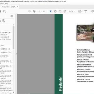 Land Rover Freelander 2001MY ON Workshop Manual - System Description & Operation - 2nd Edition