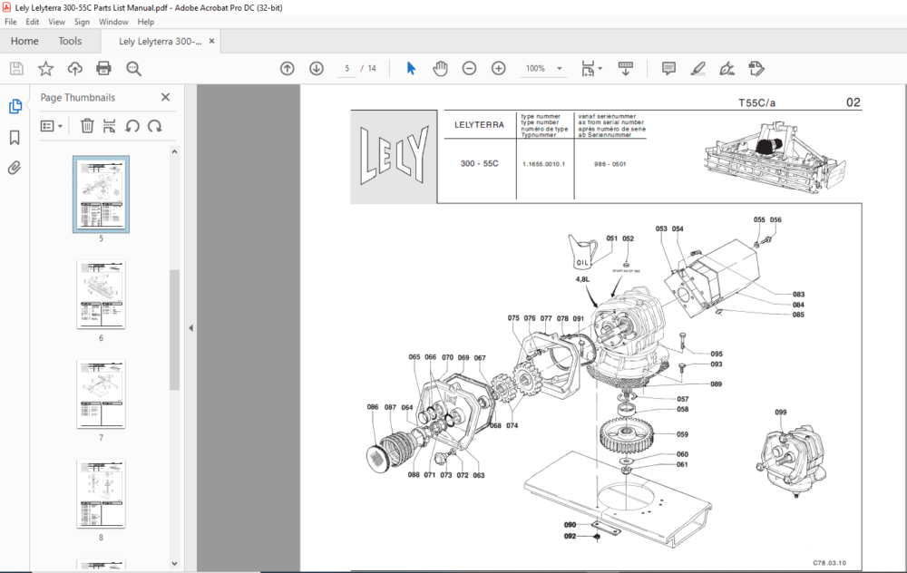 Lely Lelyterra 300-55c Parts List Manual - Pdf Download - Heydownloads 