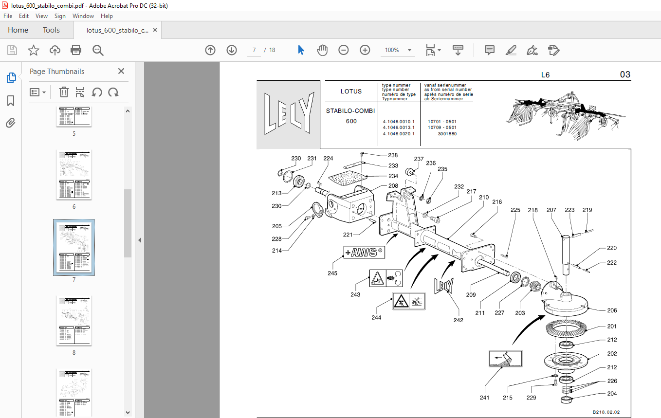 Lely Lotus 600 Stabilo Combi Parts List Manual - PDF DOWNLOAD ...