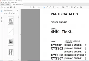 Sumitomo Hydraulic Excavator Diesel Engines 4HK1 Tier3 Parts Catalog Manual