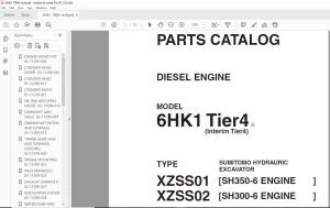 Sumitomo Hydraulic Excavator Diesel Engines 6HK1 Tier4 Parts Catalog Manual