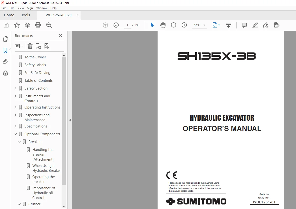Sumitomo SH135X-3B Hydraulic Excavator Operator's Manual - PDF DOWNLOAD - Image 3