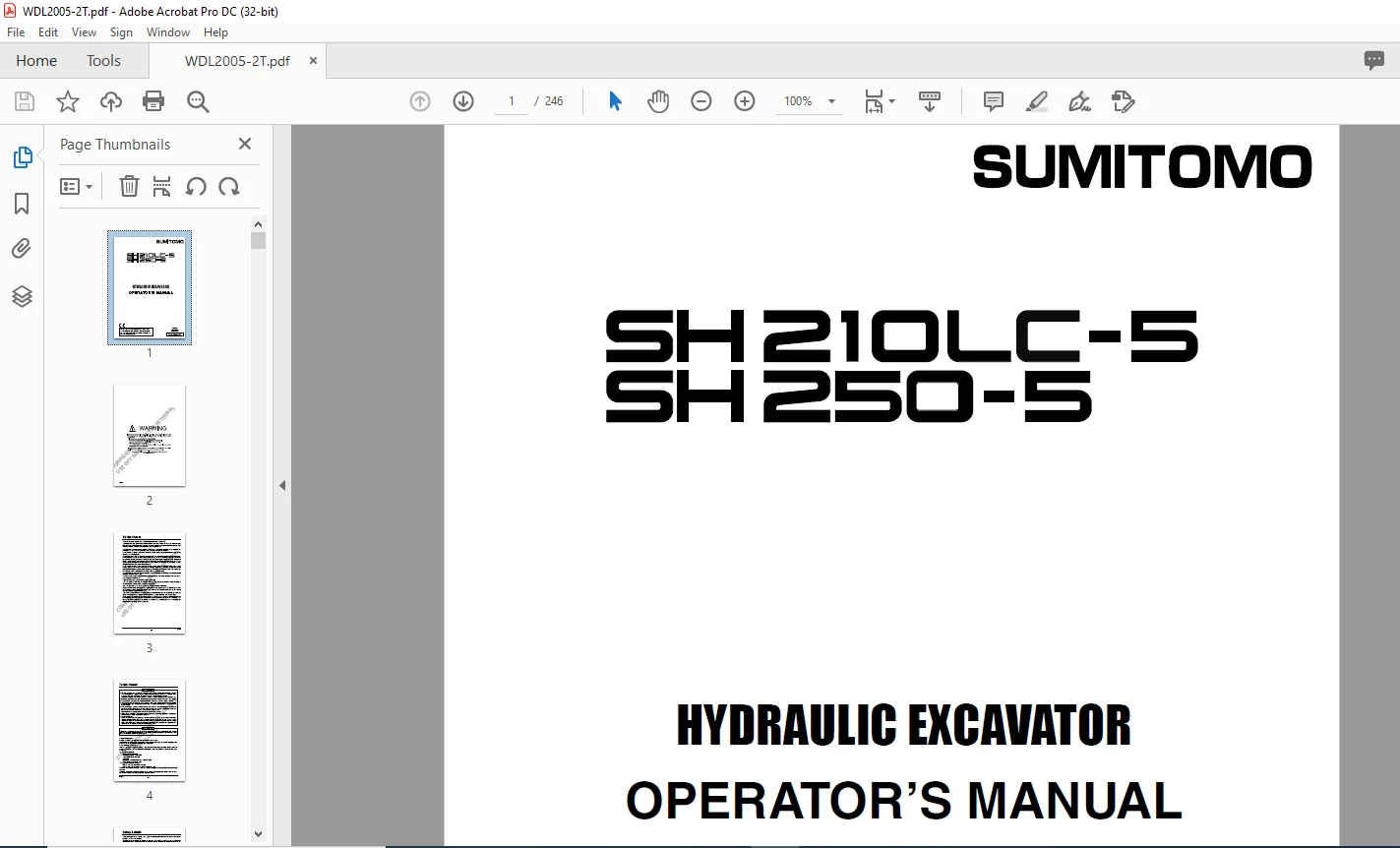 Sumitomo SH210LC-5 SH210LC-5LR Excavator Operator's Manual WDL2005-2T - PDF DOWNLOAD - Image 2